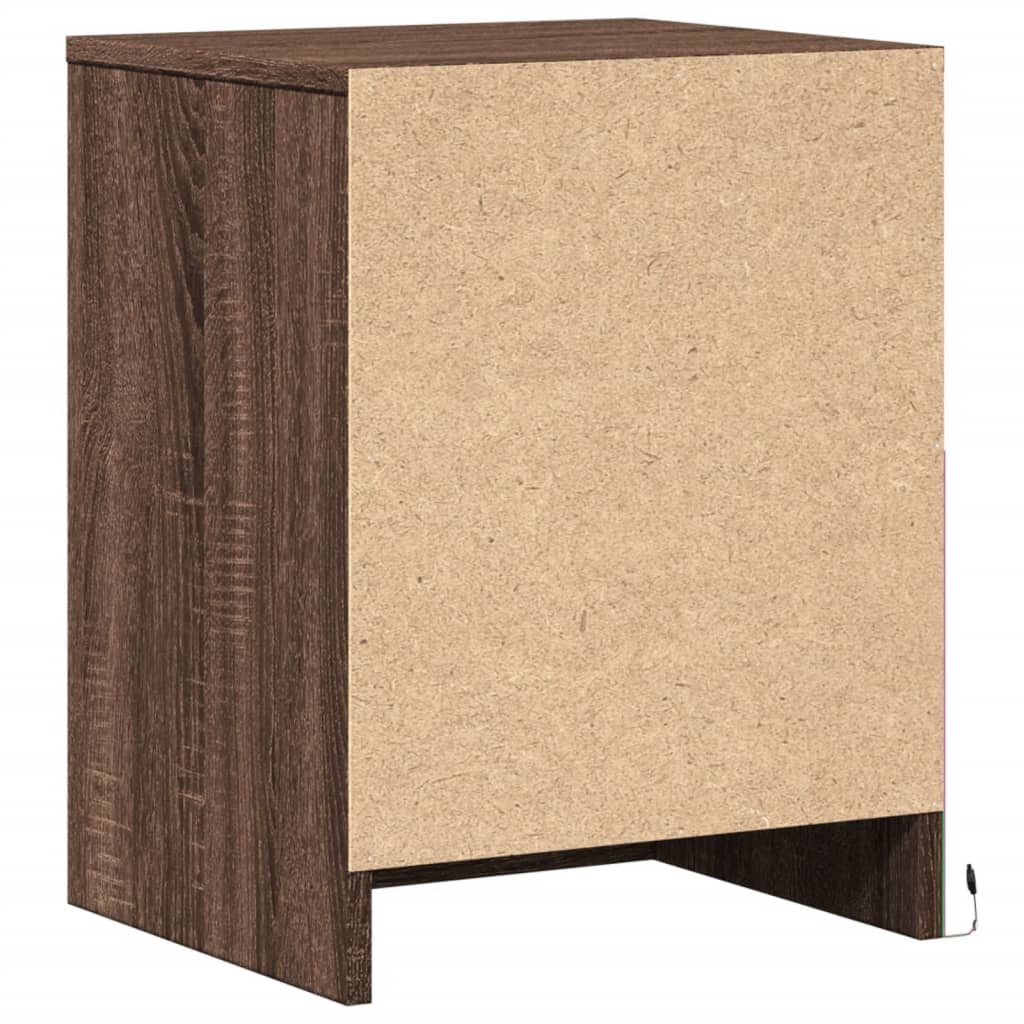 Sängbord med LED-lampor 2 st brun ek konstruerat trä
