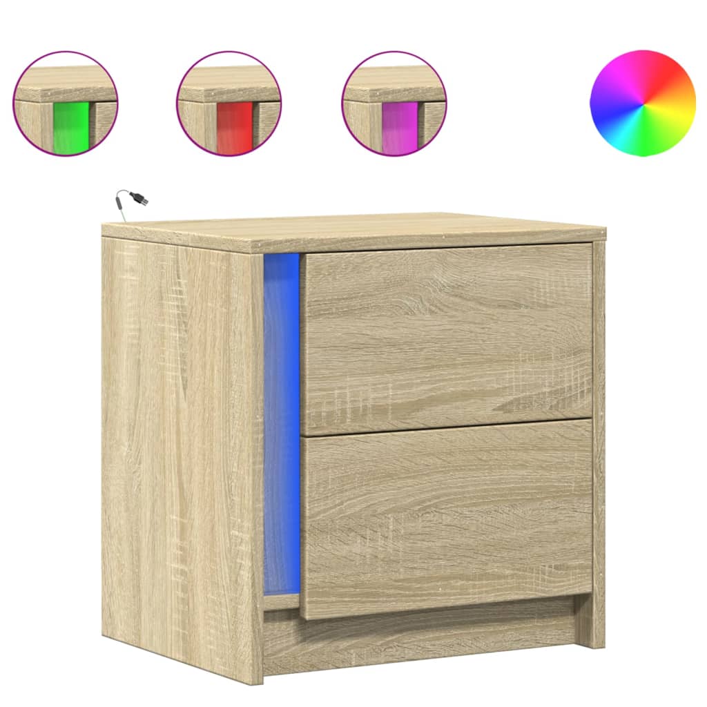 Sängbord med LED-lampor 2 st sonoma-ek konstruerat trä