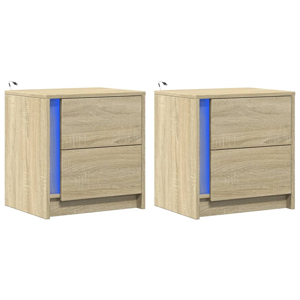 Sängbord med LED-lampor 2 st sonoma-ek konstruerat trä