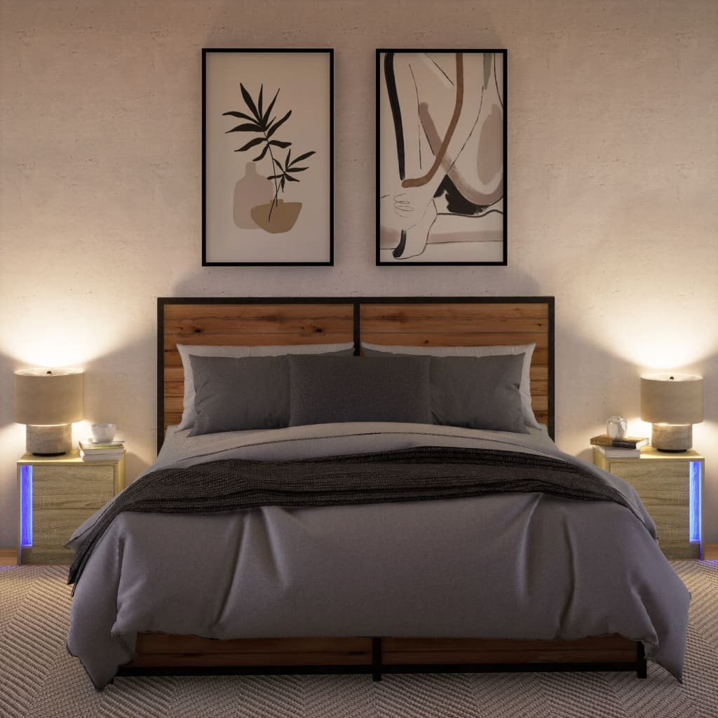 Sängbord med LED-lampor 2 st sonoma-ek konstruerat trä