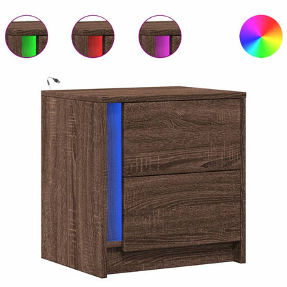 Sängbord med LED-lampor 2 st brun ek konstruerat trä