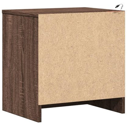 Sängbord med LED-lampor 2 st brun ek konstruerat trä