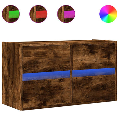 TV-Möbel Rökfärgad Ek Väggmonterad TV-Bänk LED 80x31x45 cm