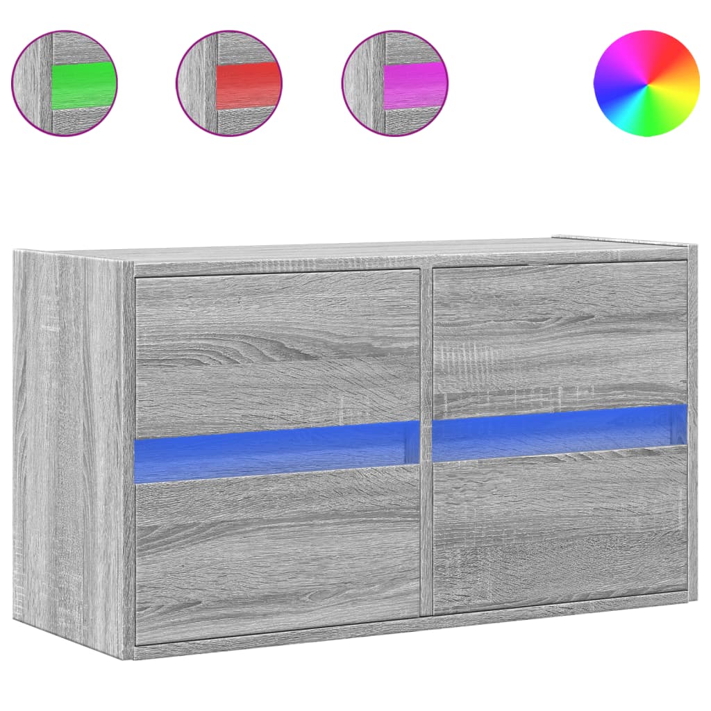 TV-Möbel Sonoma Grå Väggmonterad TV-Bänk LED 80x31x45 cm