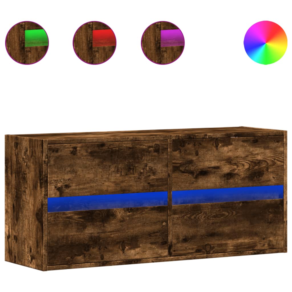 TV-Möbel Rökfärgad Ek Väggmonterad TV-Bänk LED 100x31x45 cm