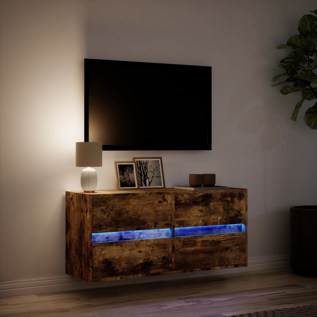 TV-Möbel Rökfärgad Ek Väggmonterad TV-Bänk LED 100x31x45 cm