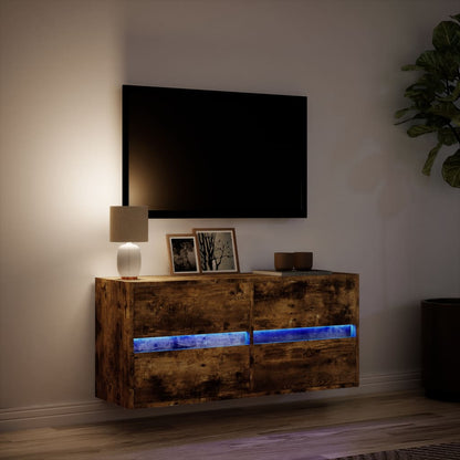 TV-Möbel Rökfärgad Ek Väggmonterad TV-Bänk LED 100x31x45 cm