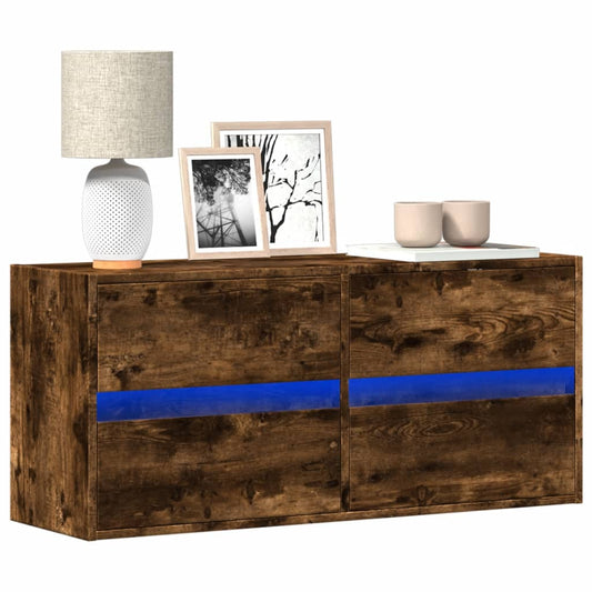 TV-Möbel Rökfärgad Ek Väggmonterad TV-Bänk LED 100x31x45 cm