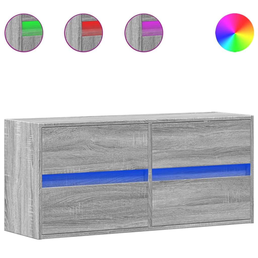 TV-Möbel Sonoma Grå Väggmonterad TV-Bänk LED 100x31x45 cm