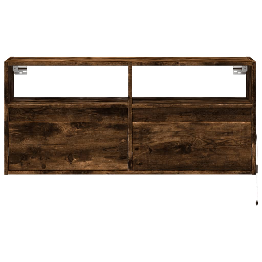 TV-Möbel Rökfärgad Ek Väggmonterad TV-Bänk LED 100x31x45 cm