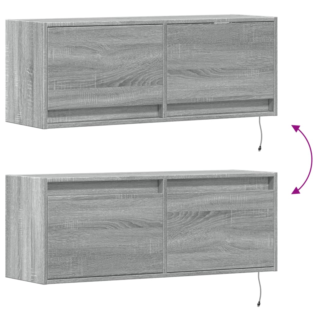 TV-Möbel Sonoma Grå Väggmonterad TV-Bänk LED 100x31x35 cm