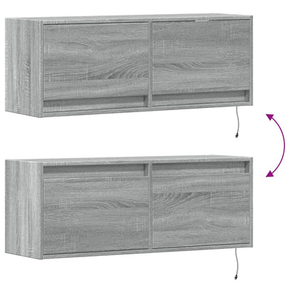 TV-Möbel Sonoma Grå Väggmonterad TV-Bänk LED 100x31x35 cm