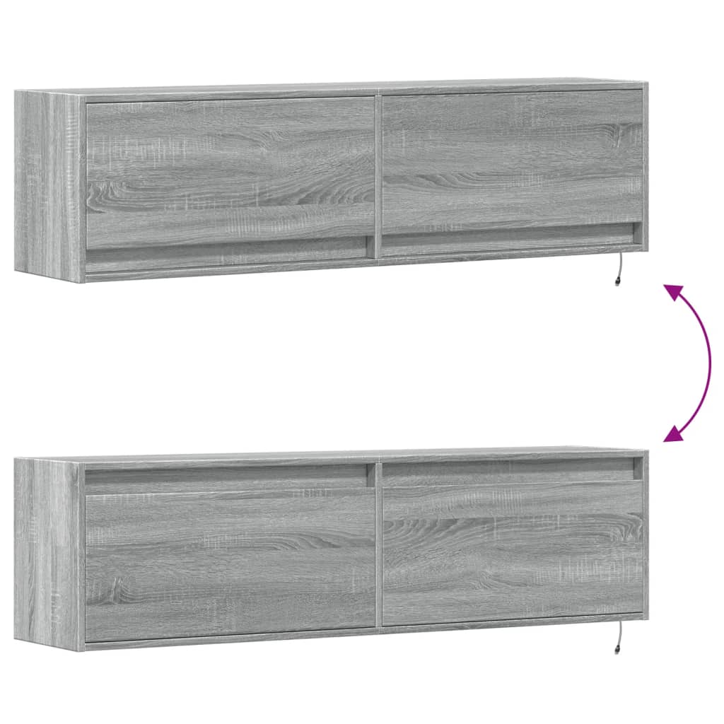 TV-Möbel Sonoma Grå Väggmonterad TV-Bänk LED 140x31x38 cm