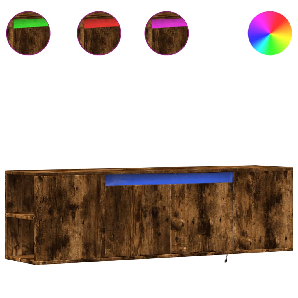 TV-Möbel Rökfärgad Ek Väggmonterad TV-Bänk LED 135x31x39,5 cm