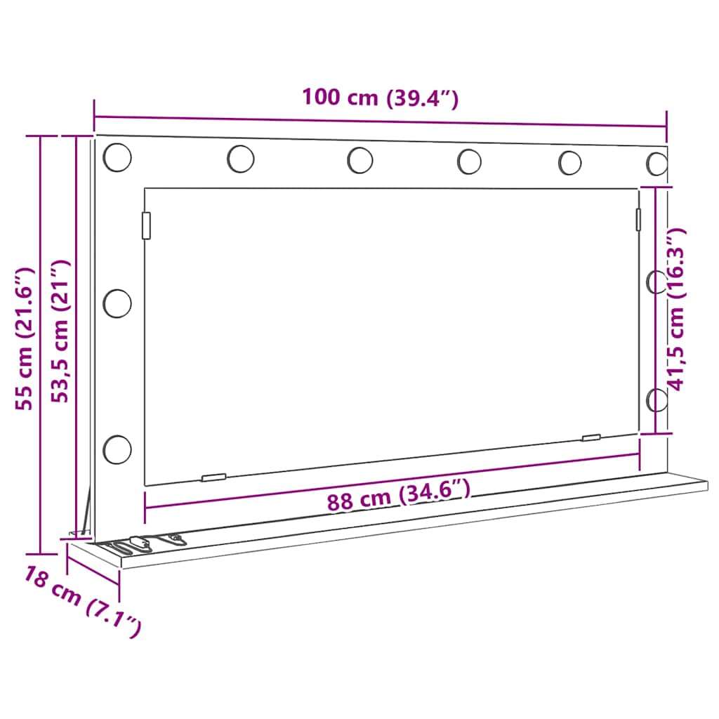 Sminkbord Spegel Svart Ek 100 x 55 x 18 cm och glas