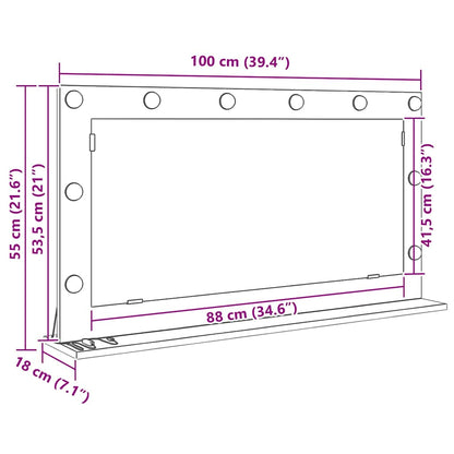 Sminkbord Spegel Svart Ek 100 x 55 x 18 cm och glas