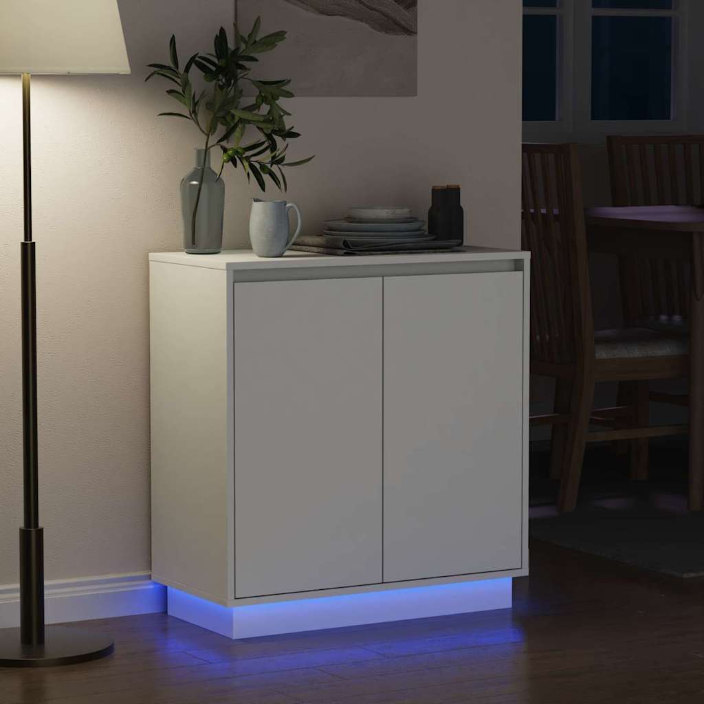 Skänk med LED -remsljus Vit 71 x 34.5 x 75 cm Konstruerat trä