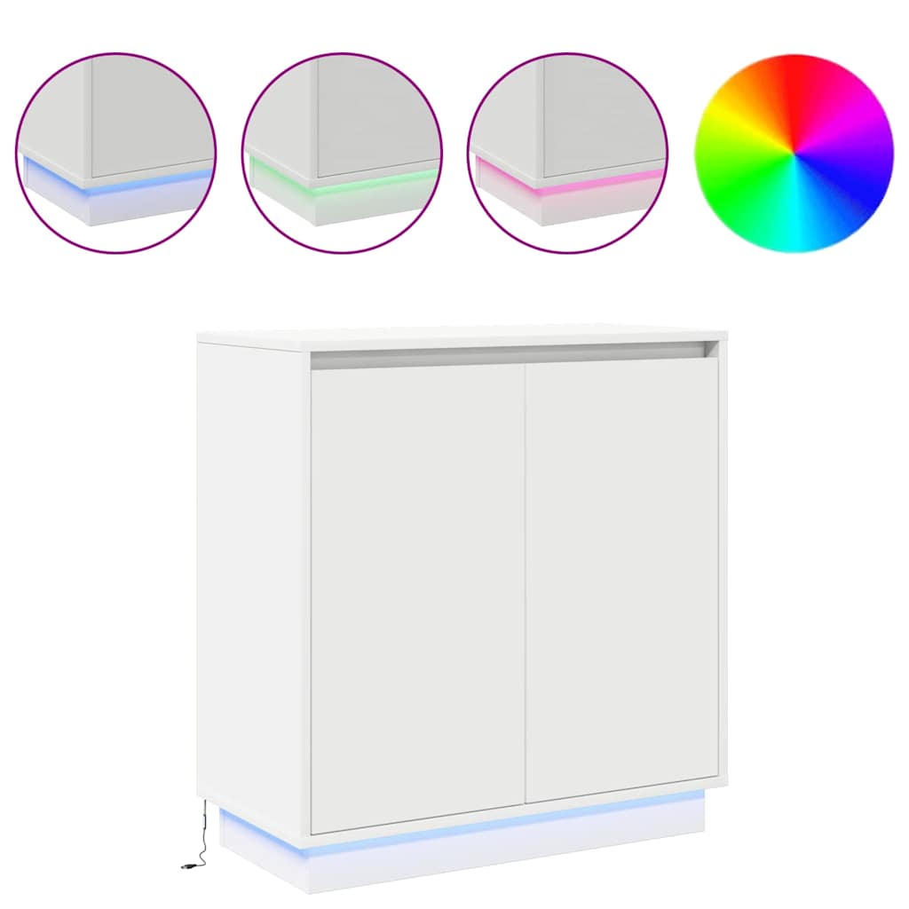 Skänk med LED -remsljus Vit 71 x 34.5 x 75 cm Konstruerat trä