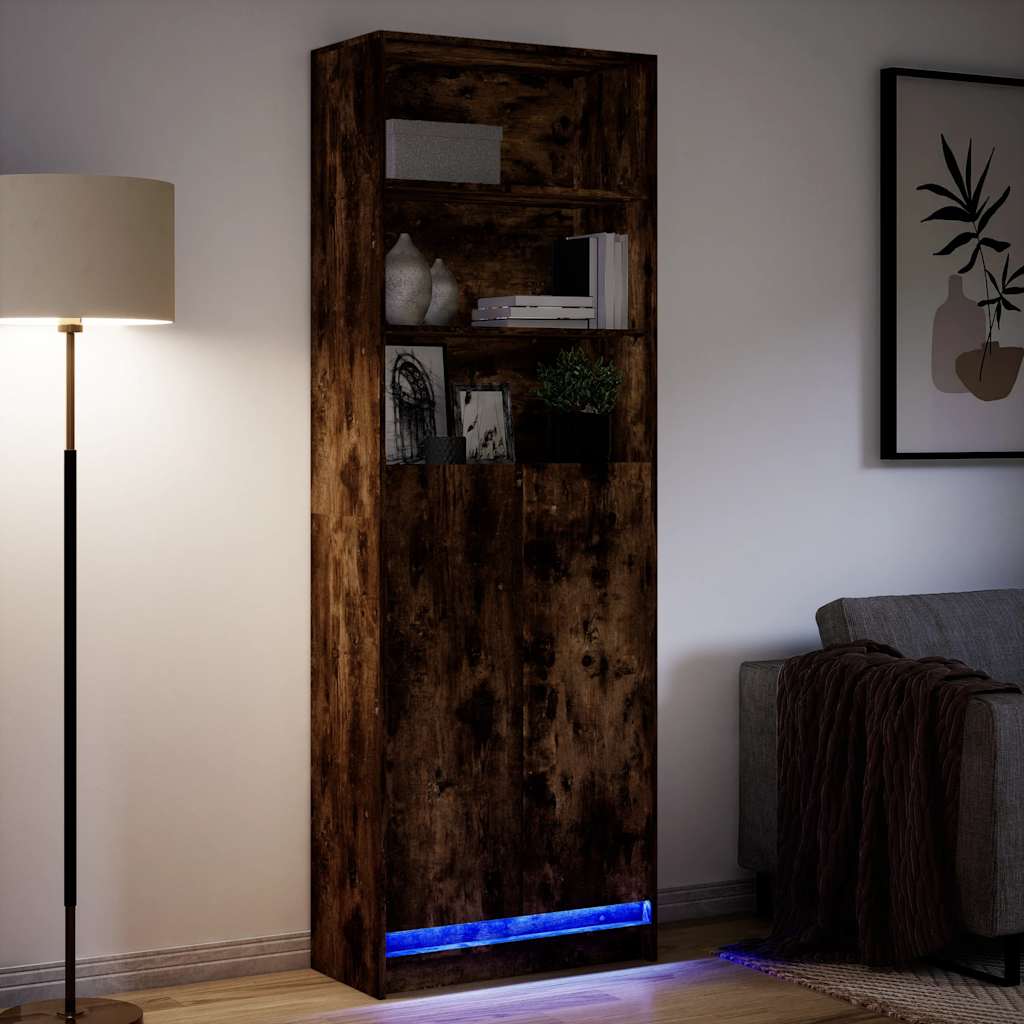 Skåp Rökfärgad Ek med LEDs 69x32,5x200 cm