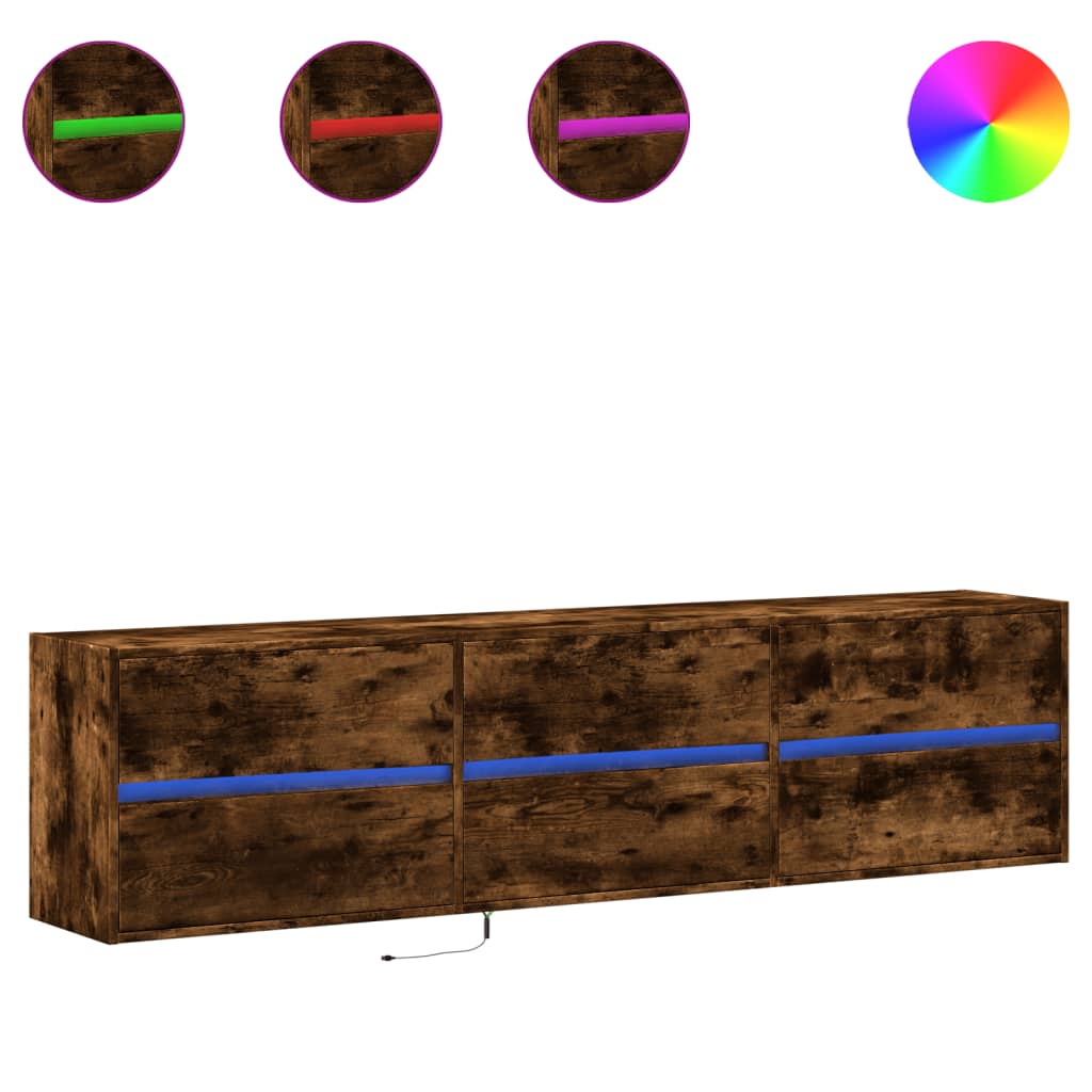 TV-Möbel Rökfärgad Ek Väggmonterad TV-Bänk LED 180x31x45 cm