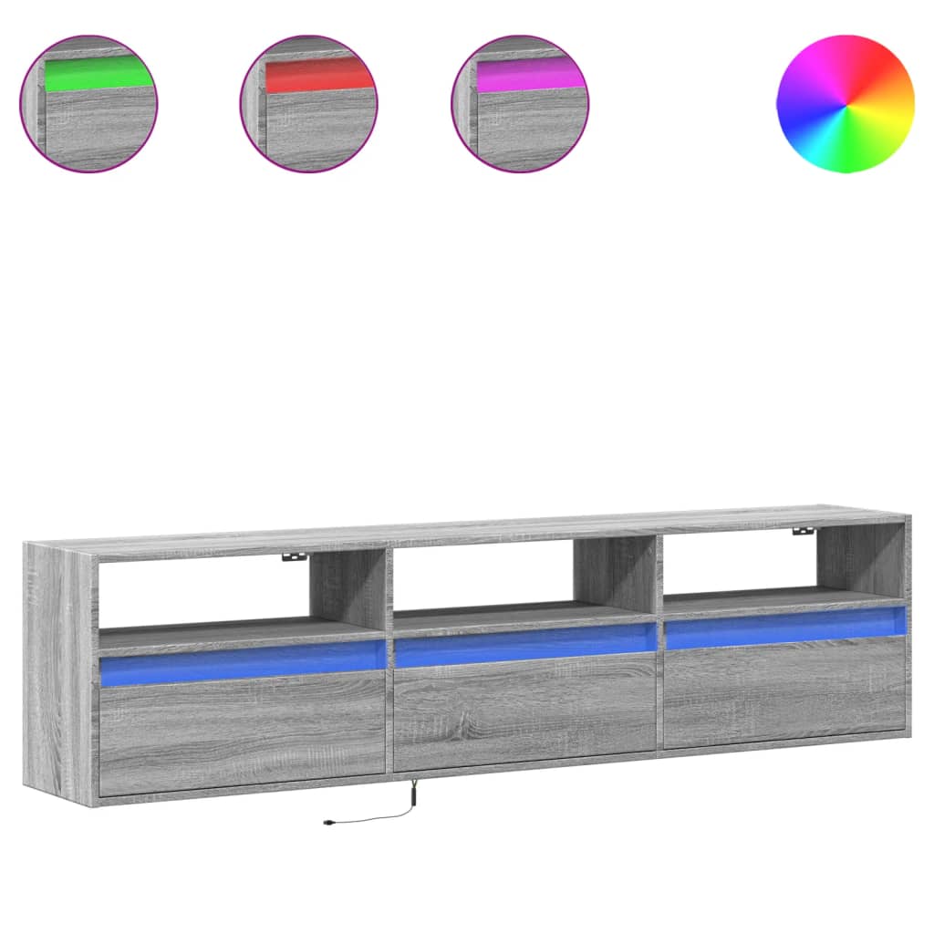 TV-Möbel Sonoma Grå Väggmonterad TV-Bänk LED 180x31x45 cm