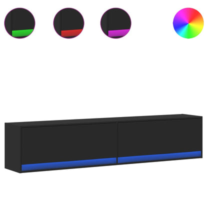 TV-Möbel Svart Väggmonterad TV-Bänk LED 180x31x38 cm