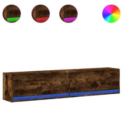 TV-Möbel Rökfärgad Ek Väggmonterad TV-Bänk LED 180x31x38 cm