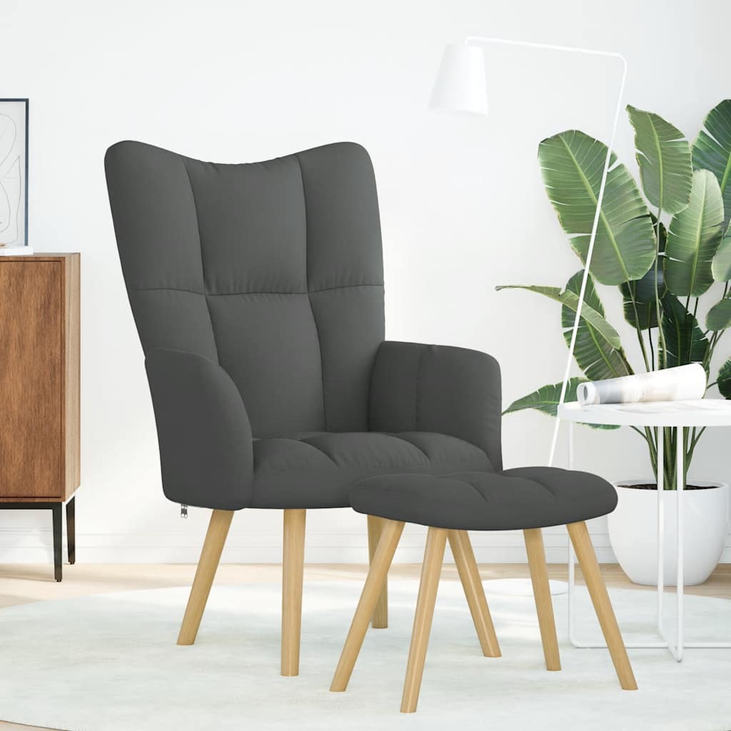 Fåtölj Mörkgrå Vilstol med fotpall tyg