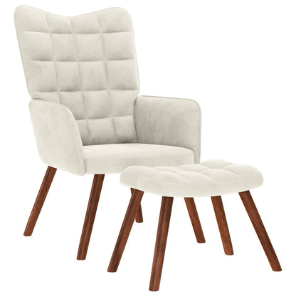 Fåtölj Gräddvit Vilstol med fotpall sammet