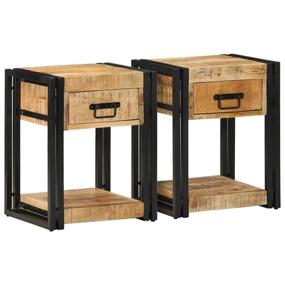 Sängbord 2 st 40x35x50 cm massivt grovt trä mango