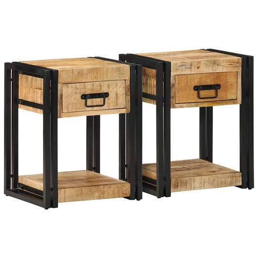 Sängbord 2 st 40x35x50 cm massivt grovt trä mango