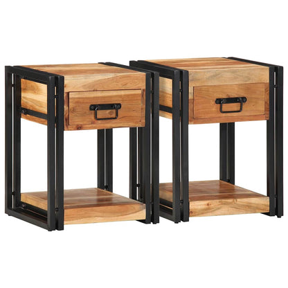 Sängbord Nattduksbord Trä med låda 2 pcs Brun 40 x 35 x 50 cm massivt akacia