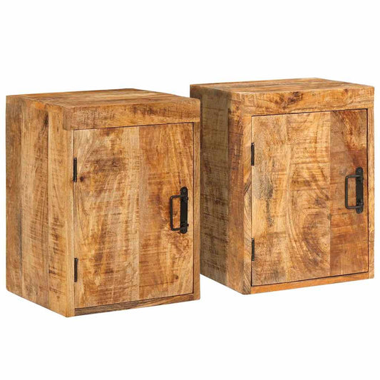Sängbord 2 pcs Brun 35 x 33 x 48 cm Massivt mangoträ