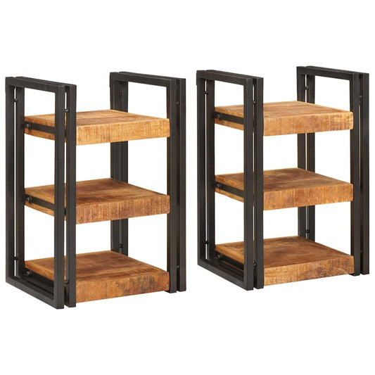 Sängbord 2 pcs Brun och svart 38 x 33 x 58 cm Massivt mangoträ