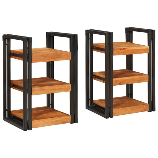 Sängbord 2 pcs Brun och svart Massivt Trä Akacia