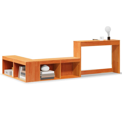 Sängbord Nattduksbord Brun Sängskåp med skrivbord vaxbrun 222x107x75 cm massiv furu