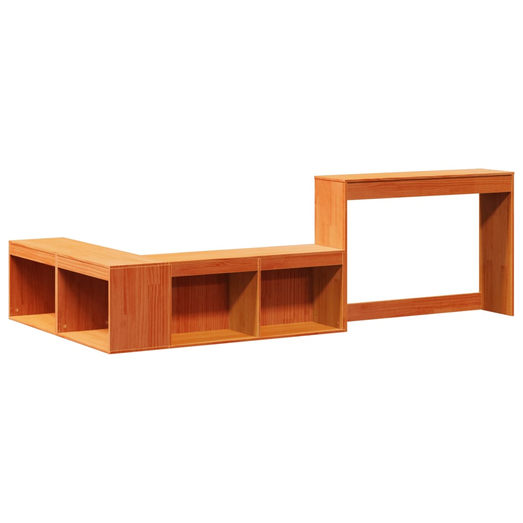 Sängbord Nattduksbord Brun Sängskåp med skrivbord vaxbrun 222x107x75 cm massiv furu
