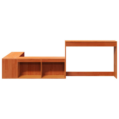 Sängbord Nattduksbord Brun Sängskåp med skrivbord vaxbrun 222x107x75 cm massiv furu