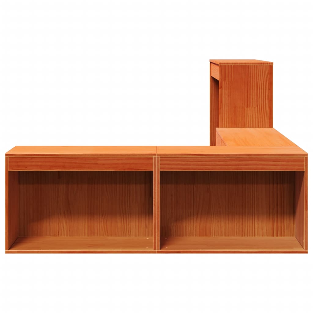 Sängbord Nattduksbord Brun Sängskåp med skrivbord vaxbrun 222x107x75 cm massiv furu