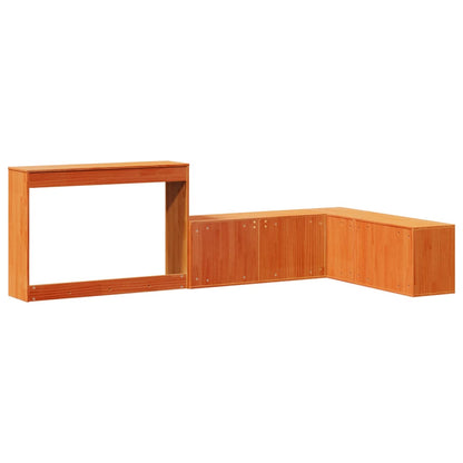 Sängbord Nattduksbord Brun Sängskåp med skrivbord vaxbrun 222x107x75 cm massiv furu