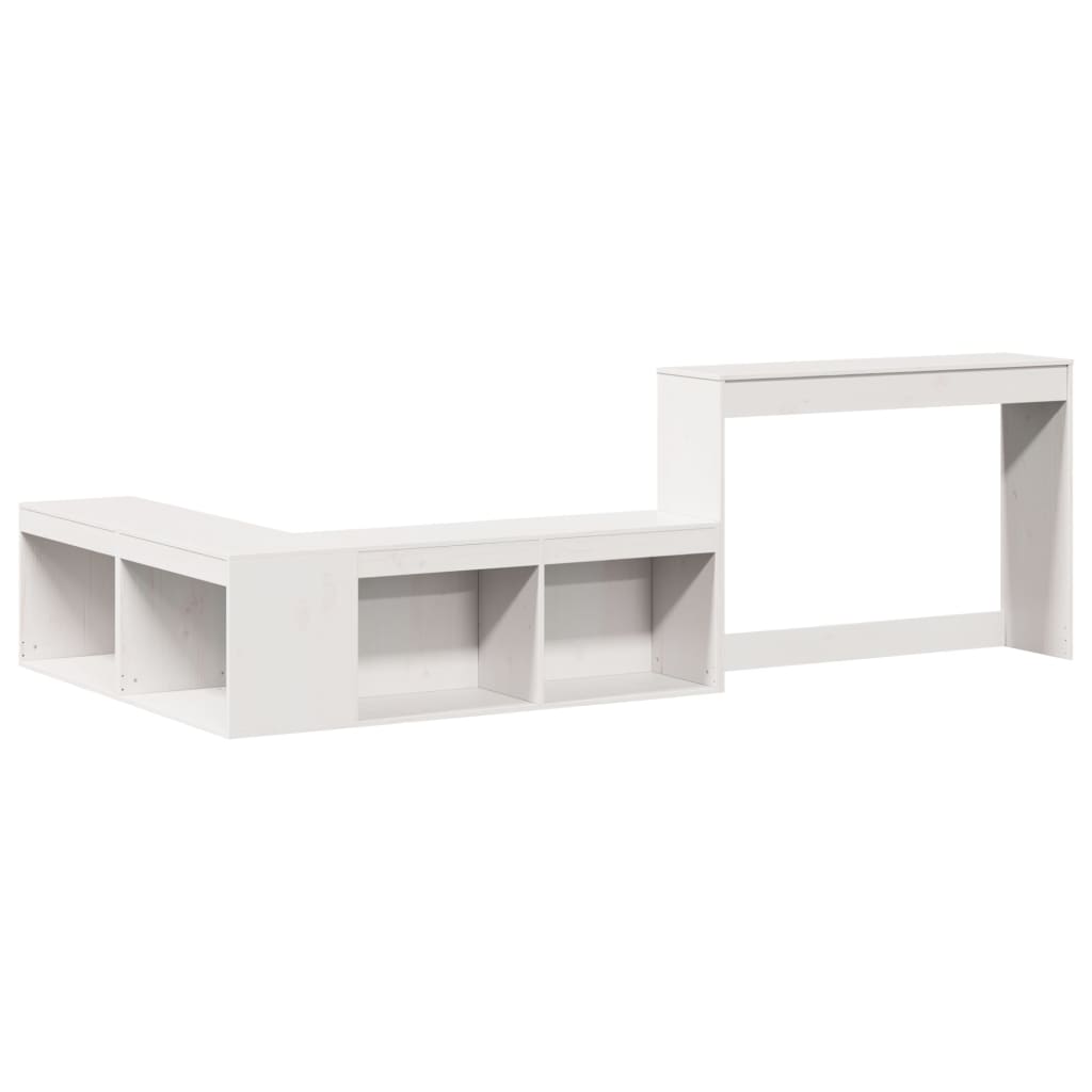 Sängbord Nattduksbord Vit Sängskåp med skrivbord 232x112x75 cm massiv furu
