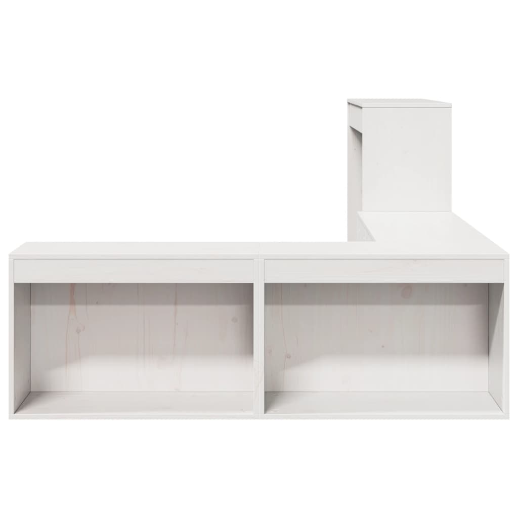 Sängbord Nattduksbord Vit Sängskåp med skrivbord 232x112x75 cm massiv furu