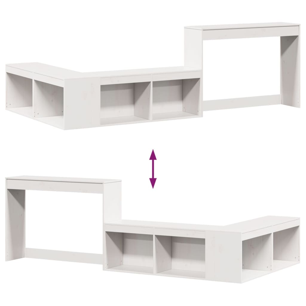 Sängbord Nattduksbord Vit Sängskåp med skrivbord 232x112x75 cm massiv furu