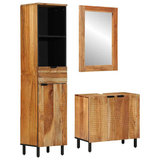 Badrumsmöbelset 3 pcs Brun 62 x 33 x 58 cm massivt akacia