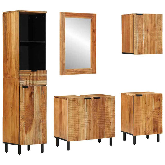 Badrumsmöbelset 5 pcs Brun 38 x 33 x 160 cm massivt akacia