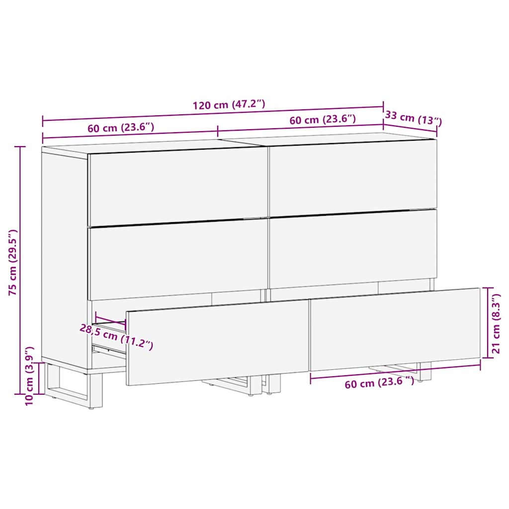 Skåp med låda 2 pcs Brun 60 x 33.5 x 75 cm massivt mangoträ
