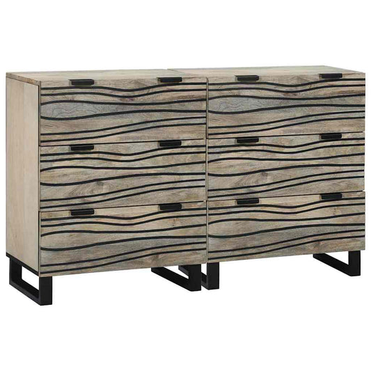 Skåp med låda 2 pcs Vit 60 x 33.5 x 75 cm massivt mangoträ