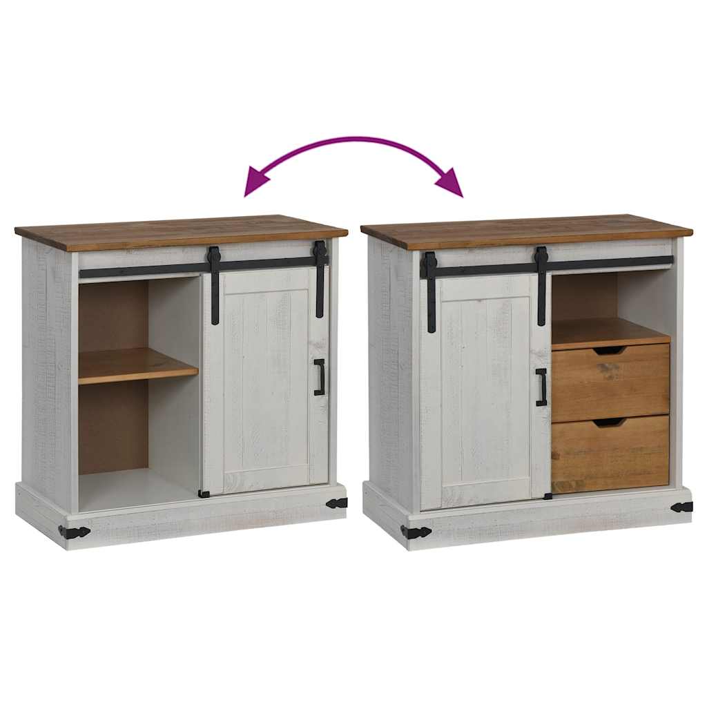 Skänk Vit HALDEN med skjutdörr 80x40x80 cm massivt trä