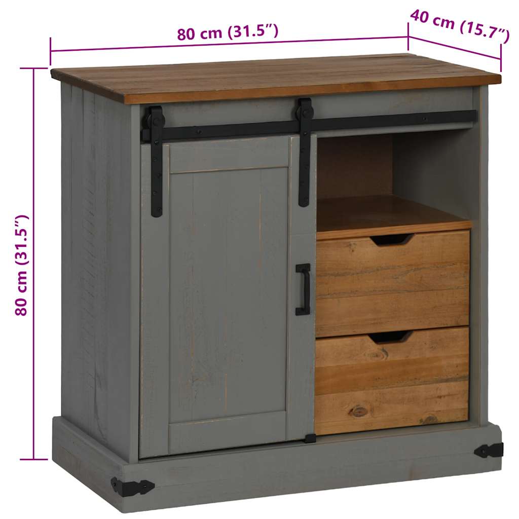 Skänk Grå HALDEN med skjutdörr 80x40x80 cm massivt trä