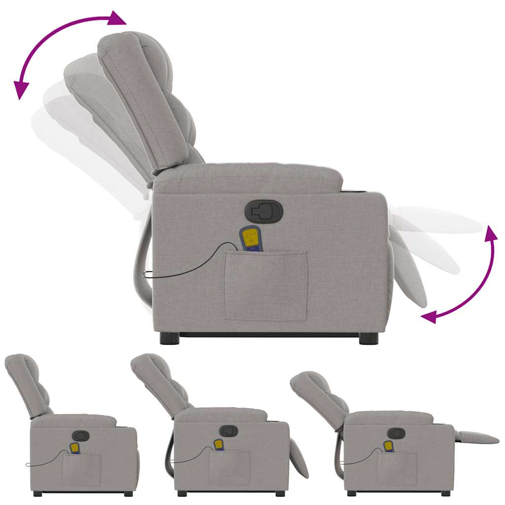 Elektrisk Massagefåtölj Ljusgrå med uppresningshjälp tyg